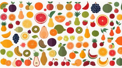 Set of fruits and berries on a white background