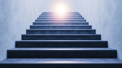 Fototapeta premium A staircase leads upward toward a bright light, symbolizing hope, progress, and a journey toward enlightenment.