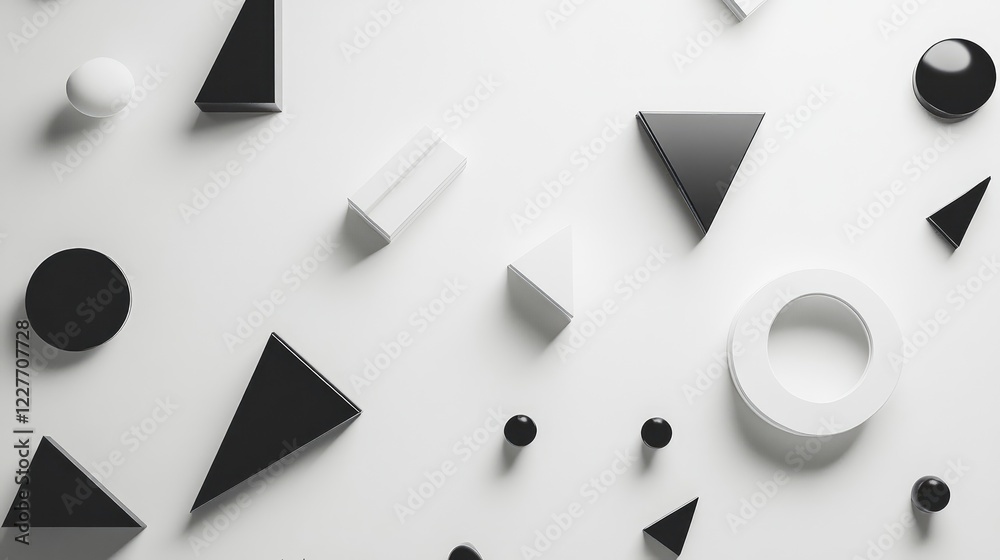 Poster modern minimalistic geometric shapes in black and white composition on clean background