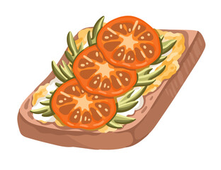 Clean Eating: Healthy Toast with Tomatoes and Greens. Vector.