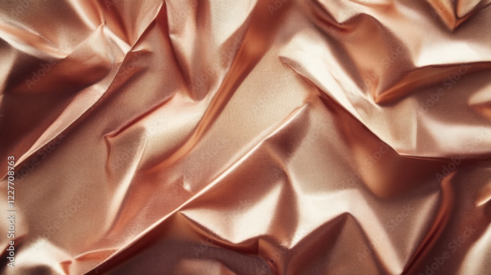Aufkleber Elegant rose gold metallic silk fabric with a luxurious draped texture and subtle geometric pattern for sophisticated design projects.