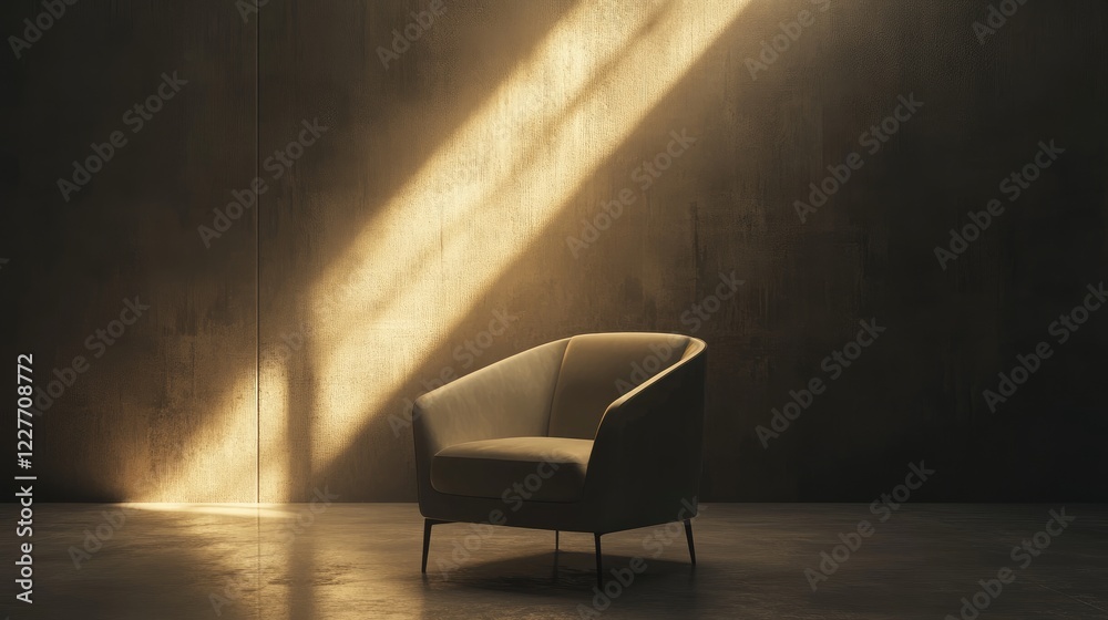 Poster elegant chair illuminated by soft light in minimalist room symbolizing tranquility and harmony