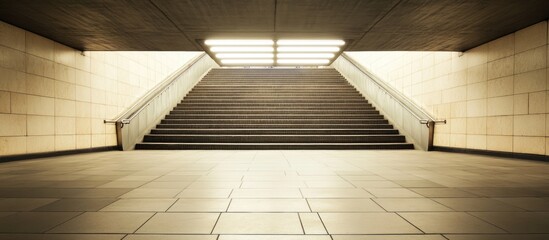 Blank Billboard for Advertising in Subway Station with Steps and Copyspace for Text in Business District Setting