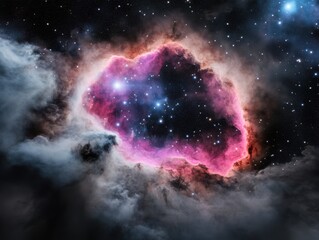 Cosmic Nebula with Bright Colors and Starry Background