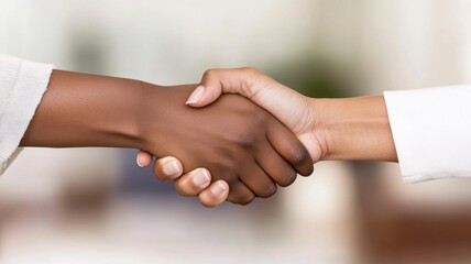 Two hands engaged in a handshake, symbolizing collaboration, trust, and partnership in a professional setting.