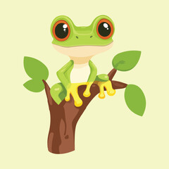 A cartoon frog on a branch vector illustration 