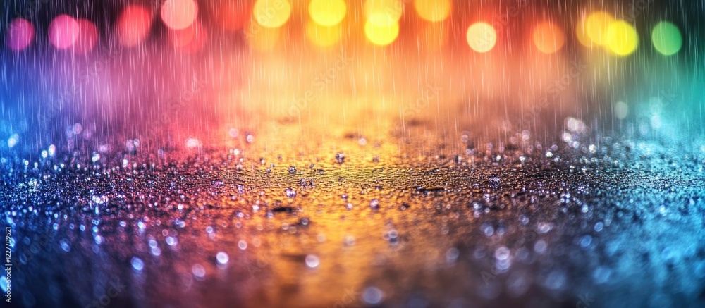 Poster vibrant bokeh abstract light background with colorful reflections after rain ideal for holiday seaso