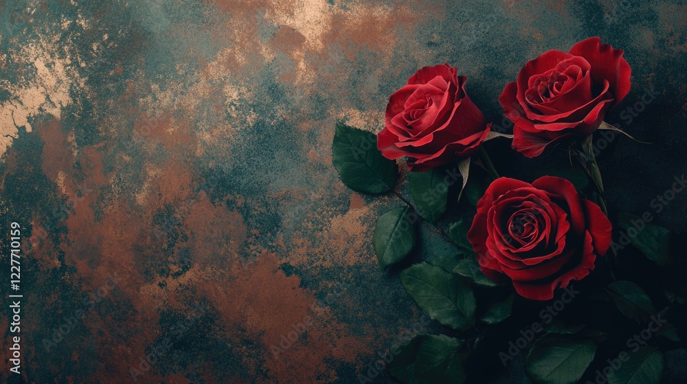 Poster elegant red rose bouquet on textured background creating a romantic atmosphere for invitations or sp