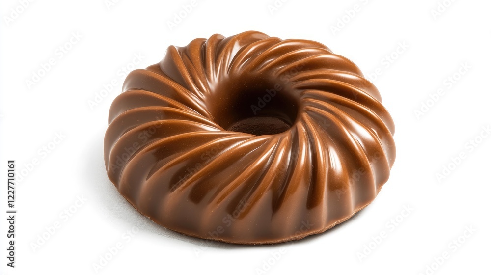 Poster elegant chocolate glazed doughnut on white background with rich swirls and textured design