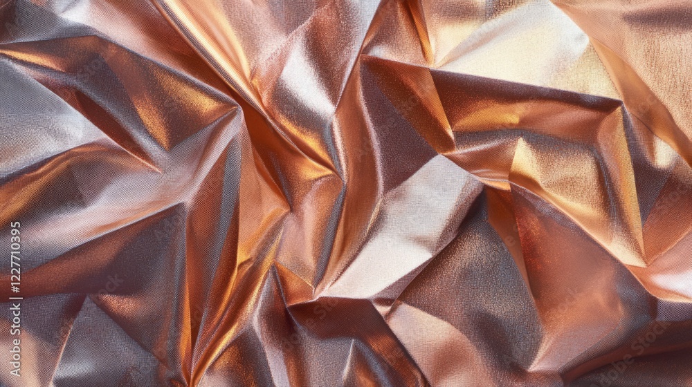 Fototapete Rose gold metallic silk fabric with elegant draped texture and soft geometric patterns creating a luxurious visual effect.
