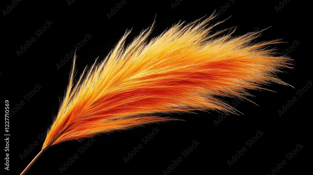 Poster fluffy yellow and orange pampas grass macro shot against black background minimalist nature concept 