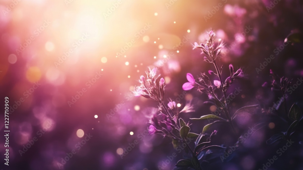 Poster beautiful bokeh light effect with vibrant flowers creating a dreamy background perfect for adding cu