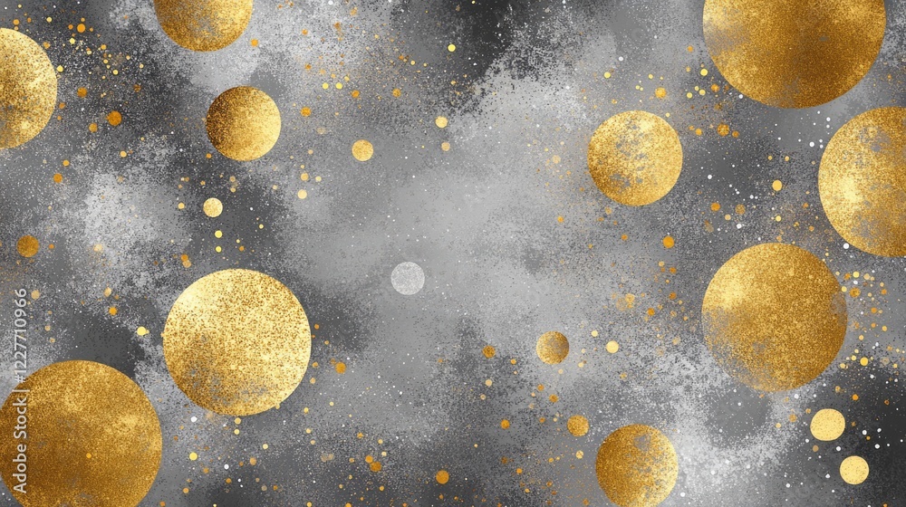 Poster elegant silver and gold glitter bokeh circles on a dark background for festive and decorative use