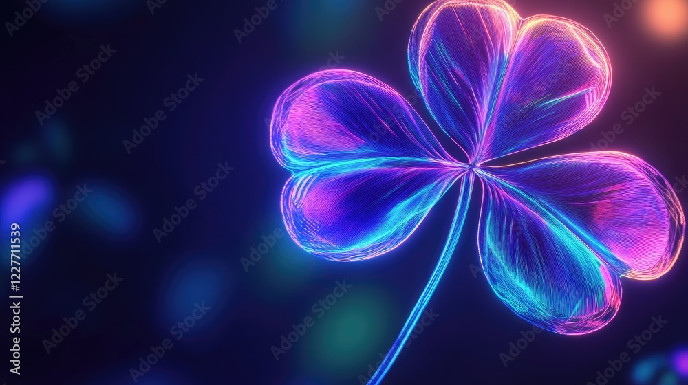 Poster vibrant neon clover illustration with glowing lines against a dark background creating a stunning di