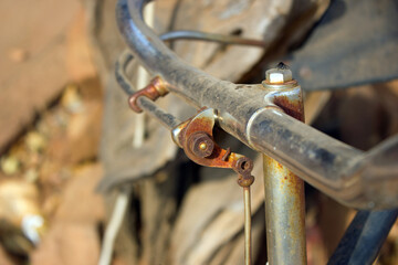 Close up of rusty handlebars of old vintage bicycle