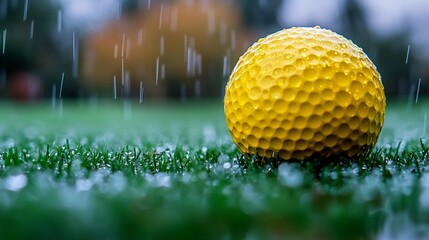 Yellow golf balls sitting on green grass.