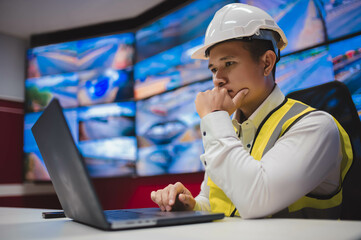 A technician is stressed out installing a CCTV system in an industrial plant.