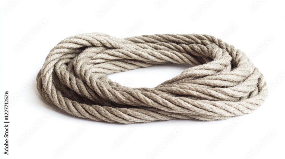 Poster woven natural fiber rope coiled on white background ideal for various applications and design projec