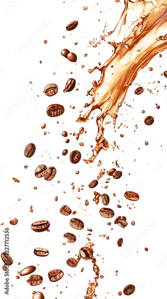 Poster Coffee Beans and Liquid Splashing Dynamically