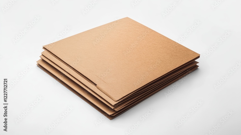 Aufkleber Sleek A4 brown craft presentation folder stacked on a minimalistic white background for professional use and branding purposes
