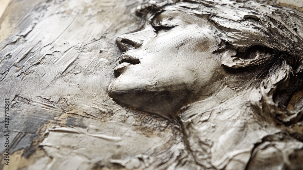 Poster Sensual Relief Etching Technique Adding Depth and Texture to Canvas Art Representing Female Portraiture