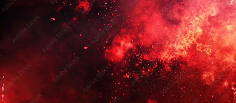 Poster red firework burst creating dynamic patterns against a dark sky with space for customized text or gr