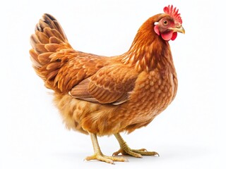 Fototapeta premium Brown Hen Full Body, Isolated White Background - Farm Animal Stock Photo