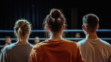 Young professionals observing boxing training, captivated by the energy and intensity of the session in an engaging and dynamic environment
