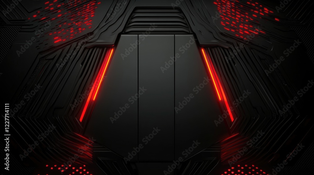 Poster Sleek futuristic dark background with vibrant red light lines and intricate texture for technology-themed designs