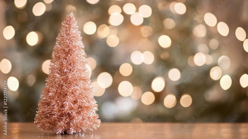 Aufkleber Rose gold Christmas tree with a soft bokeh background creating a festive and warm holiday atmosphere for seasonal decor and celebration.