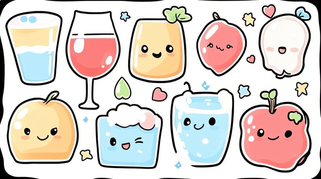 Playful Digital Stickers Collection Featuring Wine and Fruit Beverage Themes