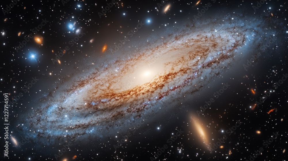 Poster galactic spiral displaying stars and nebulae against a cosmic background