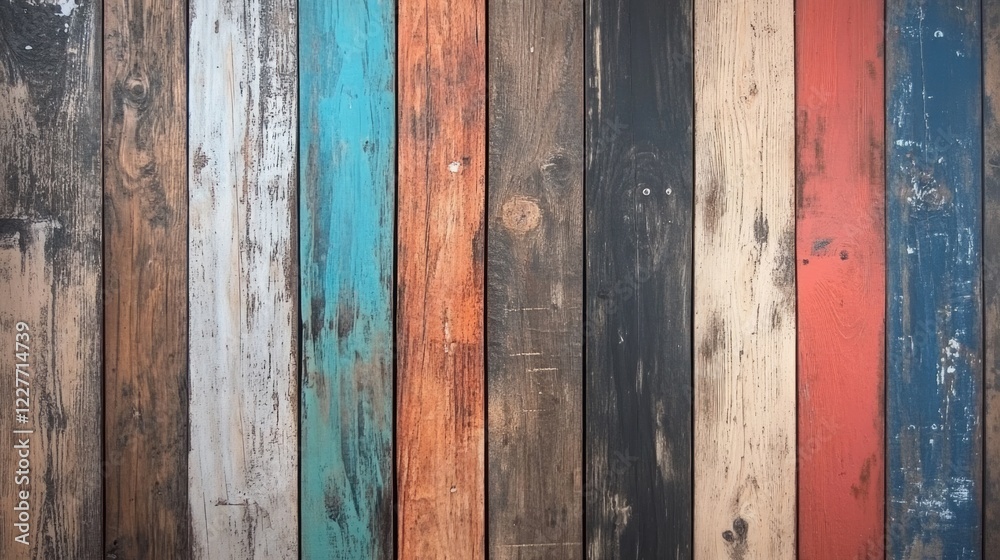Aufkleber Rustic wooden texture with weathered finish showcasing multiple colors and grunge elements suitable for backgrounds and design projects