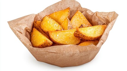 Crispy Golden Potato Wedges Served in a Rustic Paper Basket