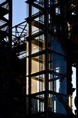 reflective glass elevator in a factory
