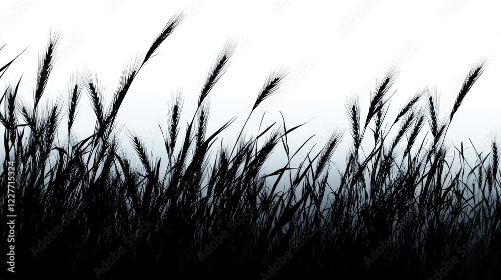 Poster silhouetted wheat and rye field at dusk with copy space for nature and agriculture themes in adverti