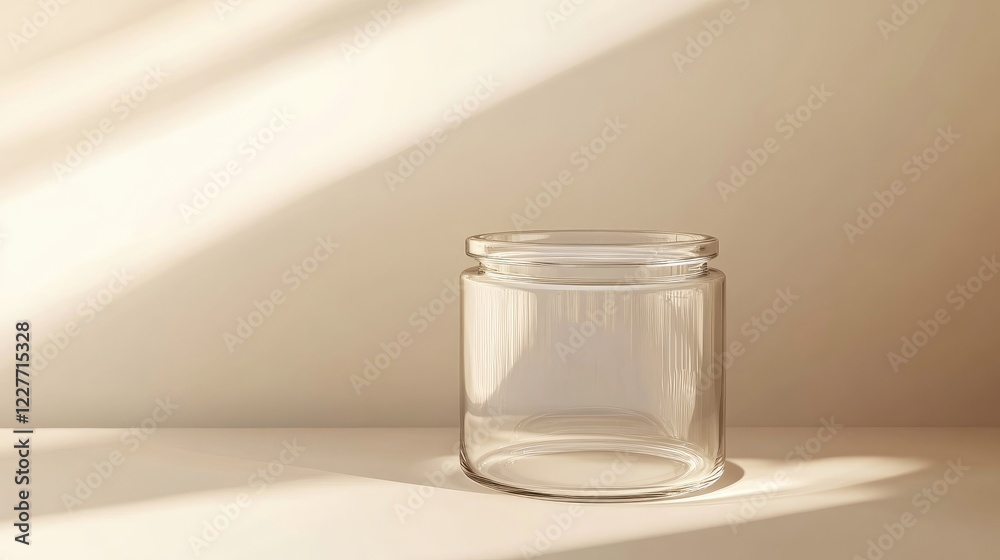 Poster elegant glass jar with minimalist design illuminated by sunlight on a neutral backdrop ideal for mod