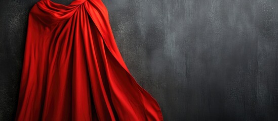 Fototapeta premium Red Cloak Draped Elegantly on Shoulders with Dark Background and Clear Space for Customized Text or Branding Opportunities