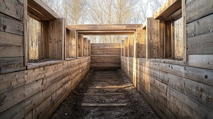 Rustic wooden shooting range designed with timber walls and open windows surrounded by trees and natural light.