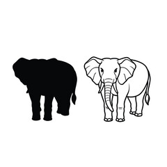 Fototapeta premium elephant silhouette and line art isolated on white background