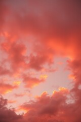 Moody dreamy sky, strong hard light, warm colors, reds, oranges, yellows.
