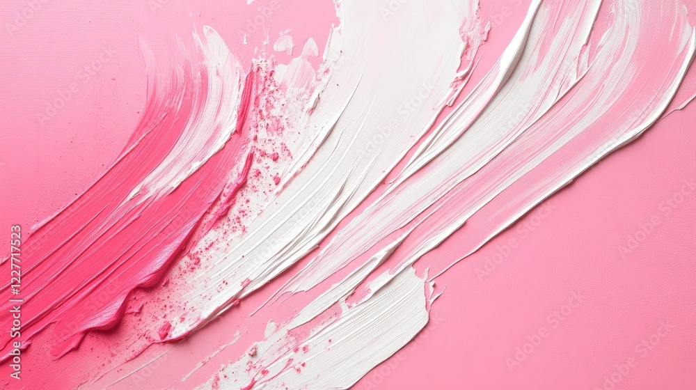 Poster Minimalistic abstract background featuring smooth white and pink brush strokes on a soft pink surface for artistic compositions.