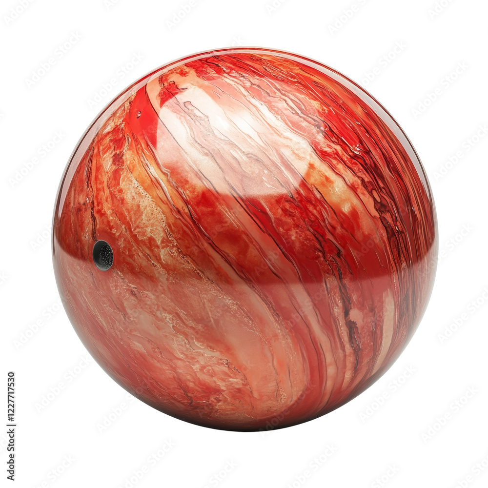 Poster a shiny red bowling ball with a swirled marble pattern is shown against a transparent background.