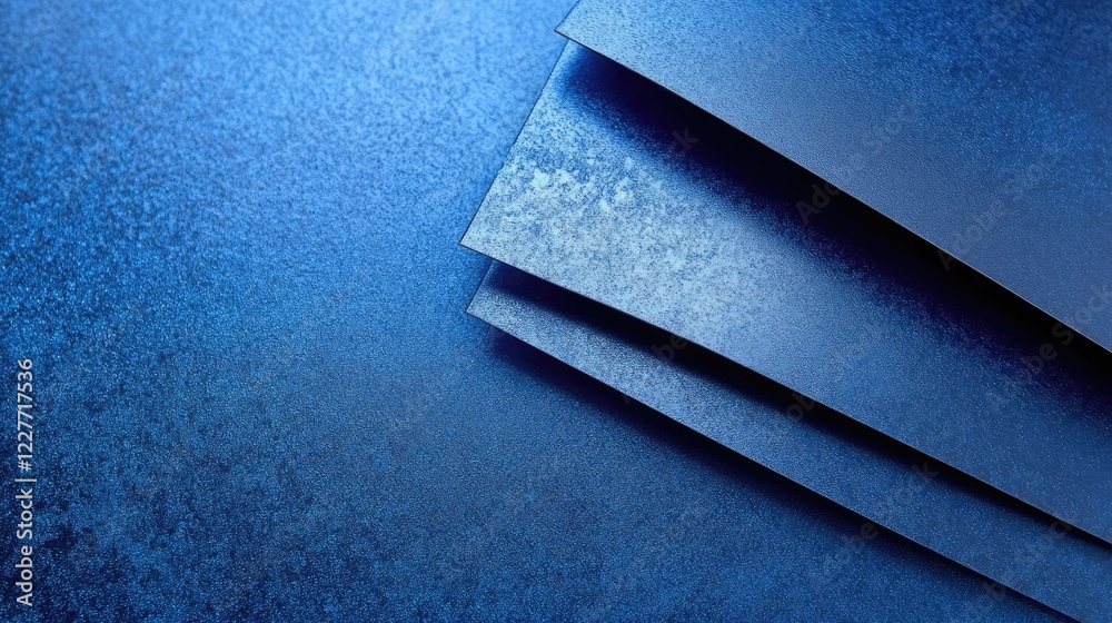 Poster metallic royal blue textured card sheets stacked in an artistic arrangement suitable for design back