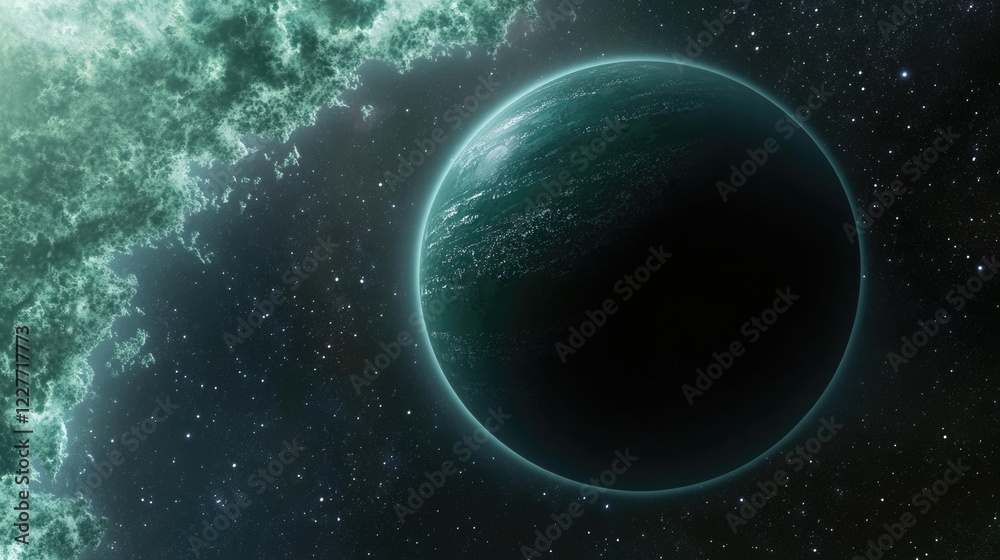 Poster discovering new exoplanets in a dynamic universe with cosmic imagery and stunning celestial landscap