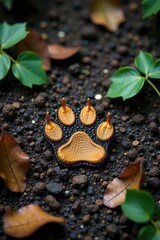 Leopard paw print on forest ground, wildlife, paw print, forest