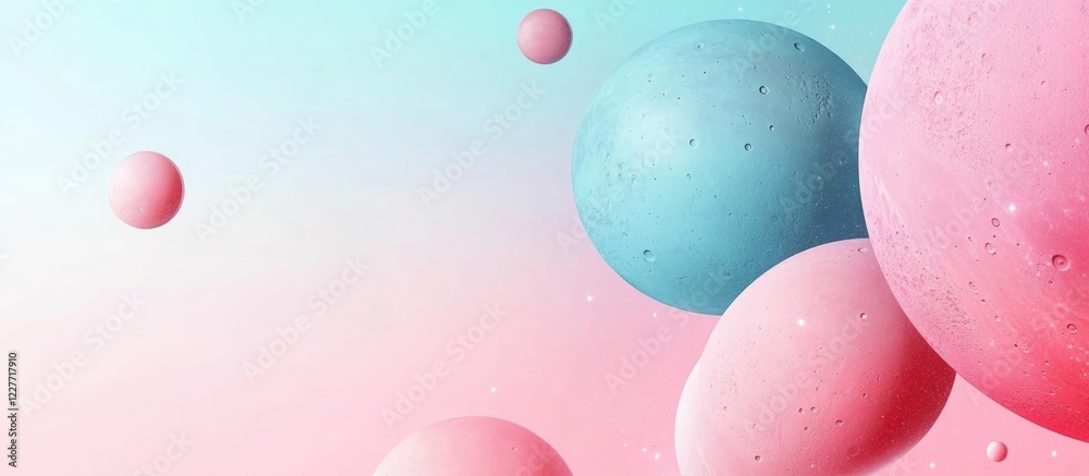 Aufkleber Abstract Blue and Pink Cosmic Background with Spheres and Empty Space for Text Ideal for Galactic Wall Art and Decorative Use