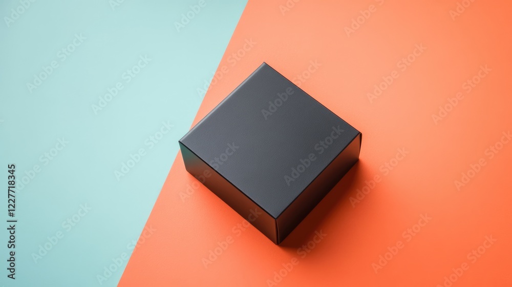 Poster Modern Minimalist Black Box on Colorful Background for Online Shopping and Mail Delivery Concepts with Copy Space