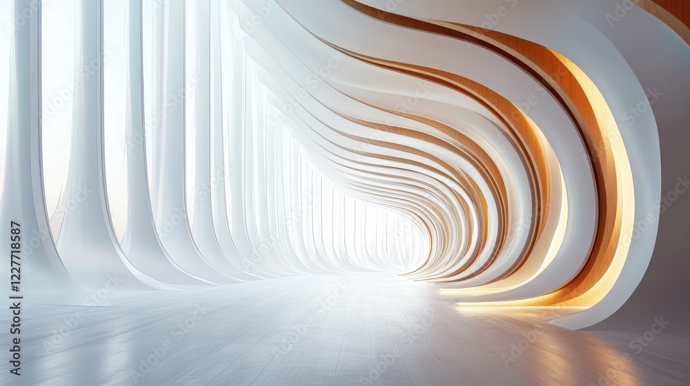 Poster Minimalist modern hall with unique flowing design and soft lighting creating a serene and contemporary atmosphere
