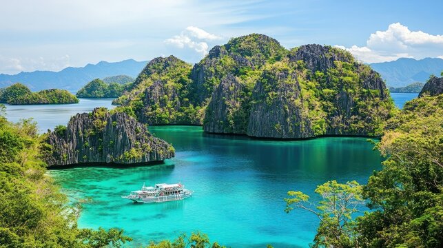 Tropical Island Lagoon Boat Scenic View